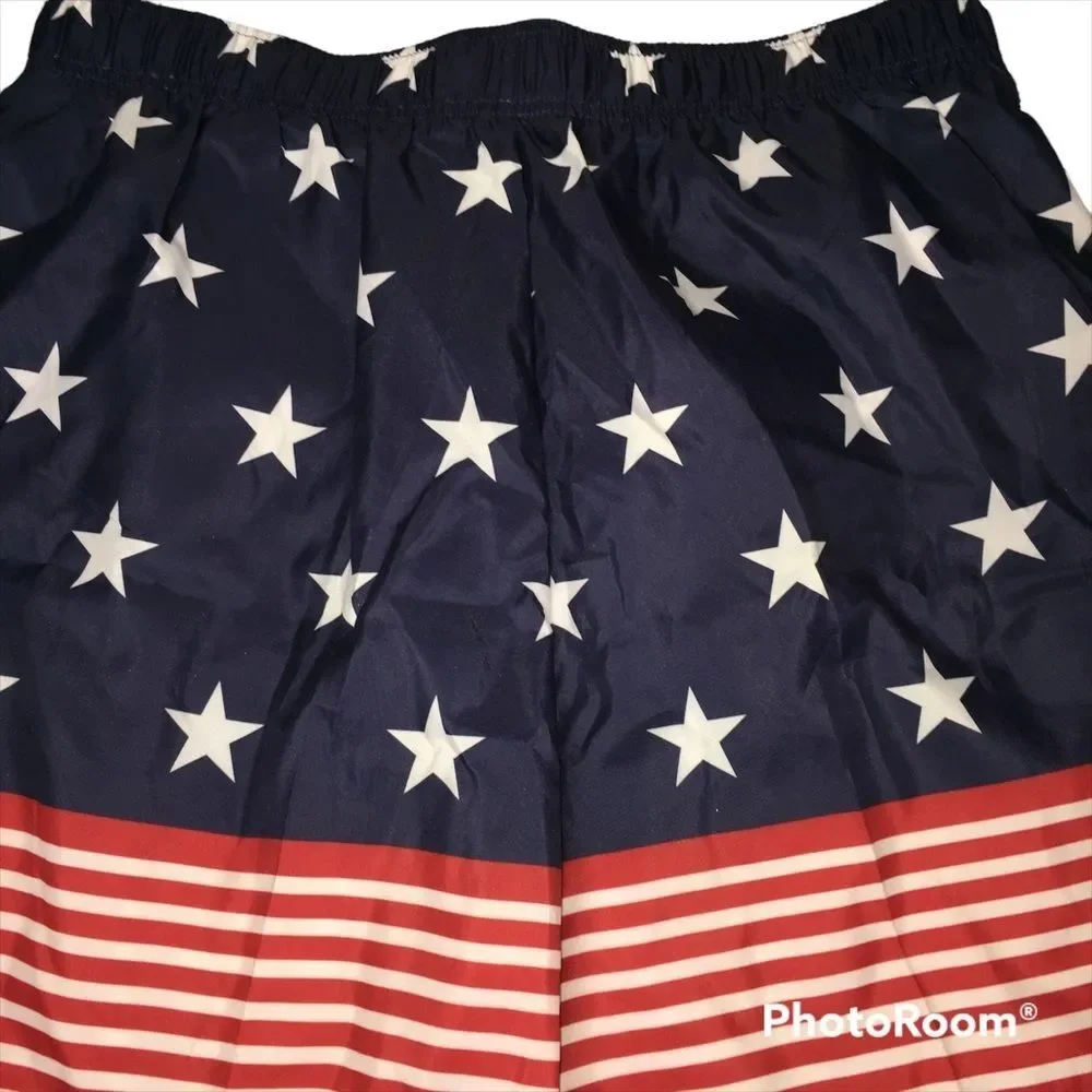 NWOT Patriotic Swim Trunks XL Stars America 4th July Flag USA Red White Blue